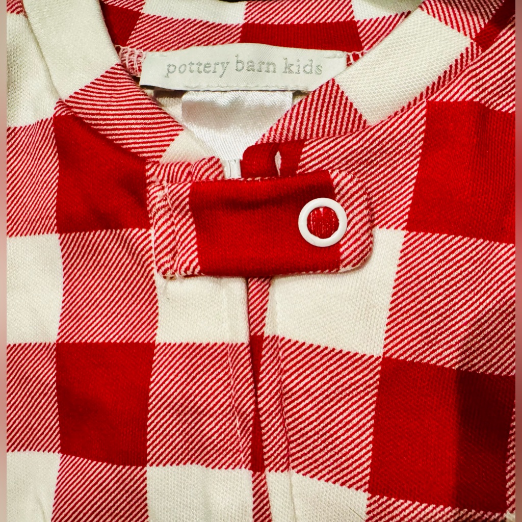 Nwt Pottery Barn Kids Size 12-18 M Tencel Buffalo Plaid Check Romper Pajamas — image 2 of 8